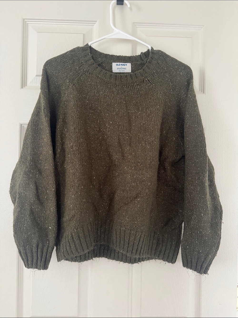 Old Navy Olive Green Crewneck Sweater with Flecked Knit